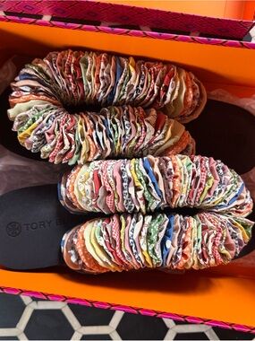 NEW Tory Burch Multicolor YoYo Flip Flops Ruffle Slide Sandals